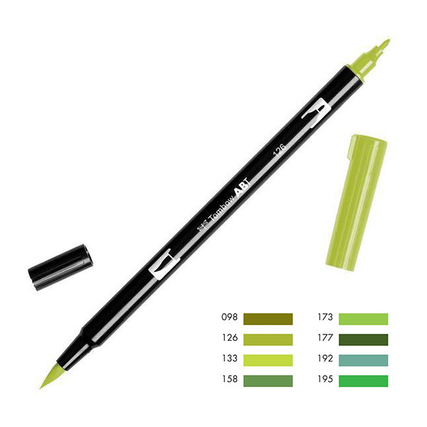 Tombow ABT Dual Brush Pen - Green Colour Range 1 (098 - 195) - - Brush Pens - Bunbougu